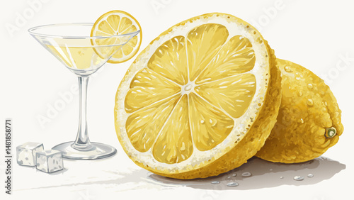 "Fresh thin round lemon slice for cocktails isolated on clean white background with copy space