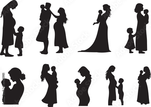 Mother and child - family silhouette set