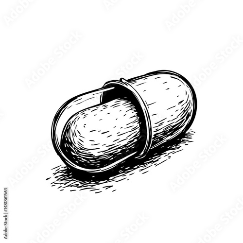 Monochrome depiction of a single capsule portraying illness treatment remedy