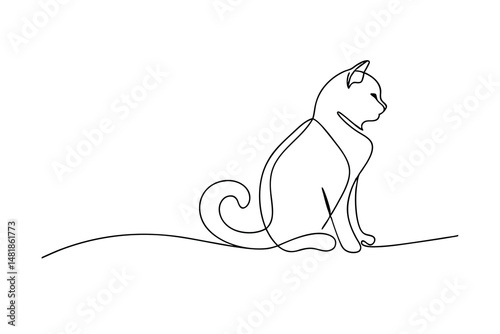 Elegant minimalist line drawing illustration of a sitting cat in profile depicting grace and simplicity