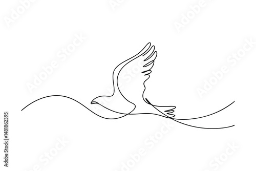 Elegant line drawing depicting a soaring bird in flight representing freedom and grace on a white background