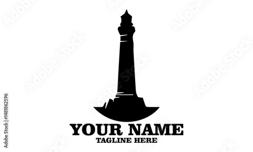 Old lighthouse with cylindrical tower vector illustration. art and Classic and beacon lighthouse vector set, lighthouse logo icon design
