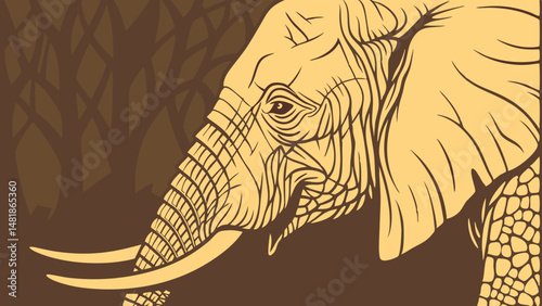 Vector SVG close up of elephant face showcasing its rugged texture and intricate details, evoking sense of majesty and strength