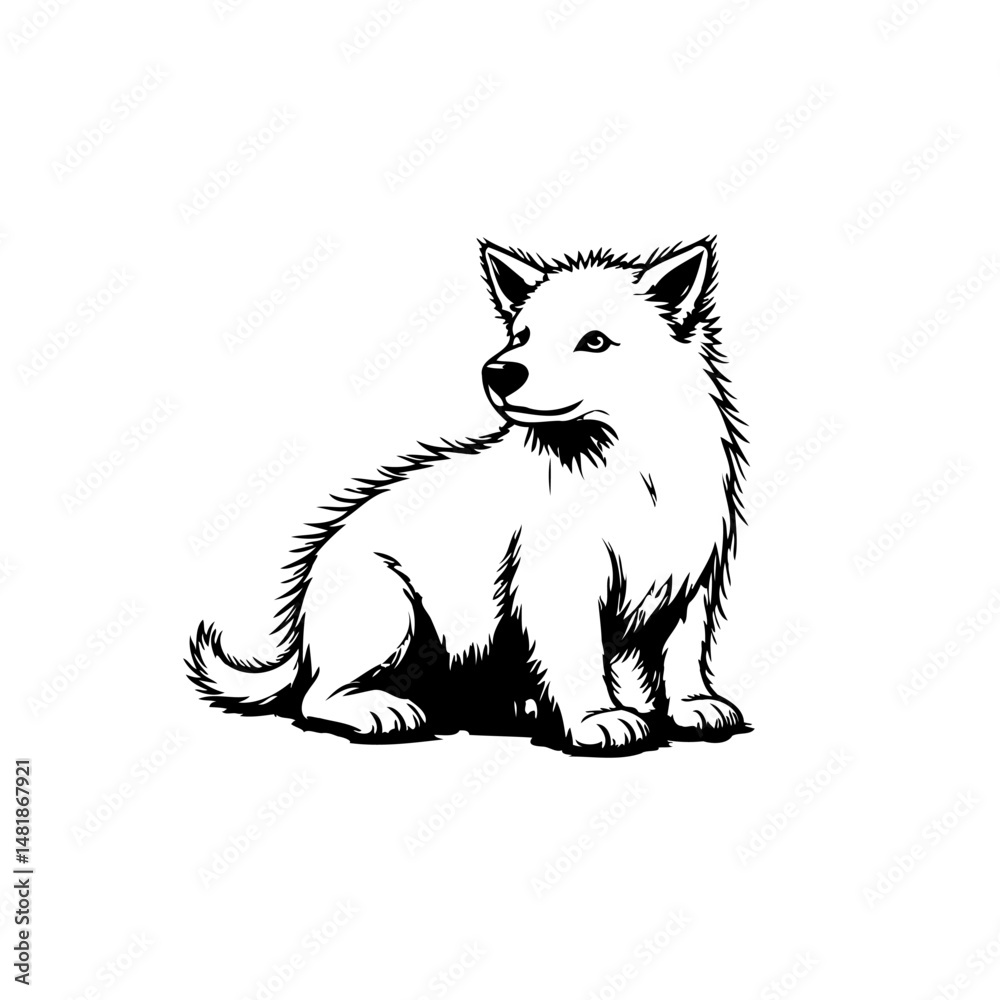 Fototapeta premium Stylized canine illustration showcases crisp black outline drawing against white
