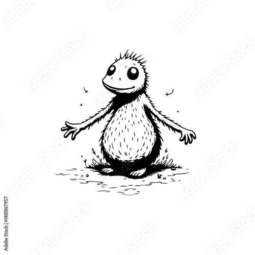 Whimsical creature illustration with playful innocence and distinctive design