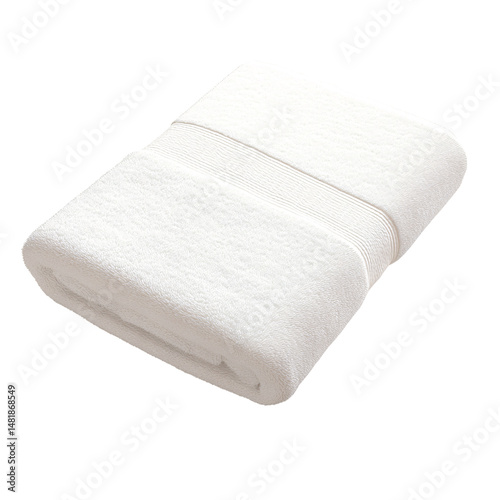 Folded white cotton bath towel on a transparent background Concept of spa, hygiene, and bathroom accessories
