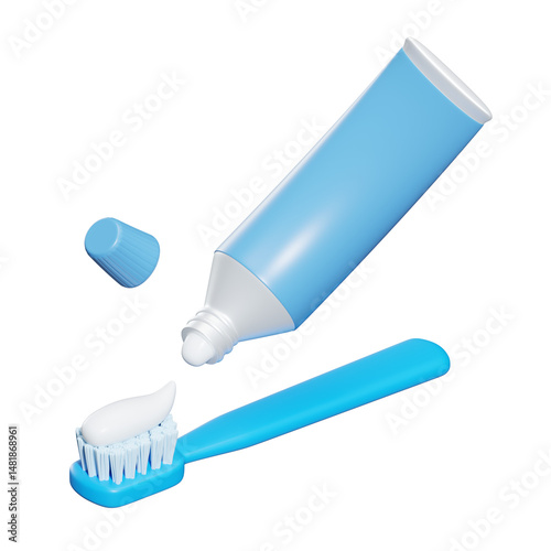 toothpaste and toothbrush 3D render