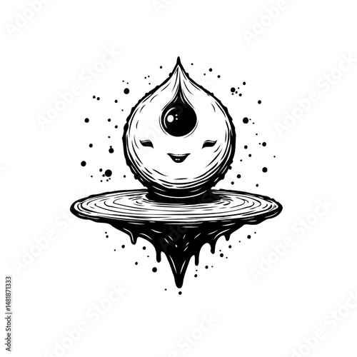 Abstract depiction of floating entity with whimsical features and drip effect