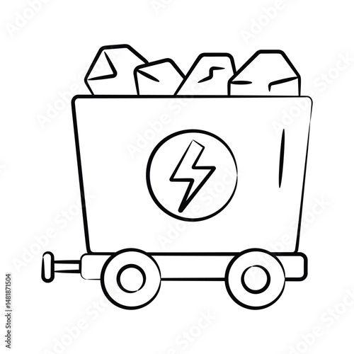 Easy to edit hand drawn icon of coal cart