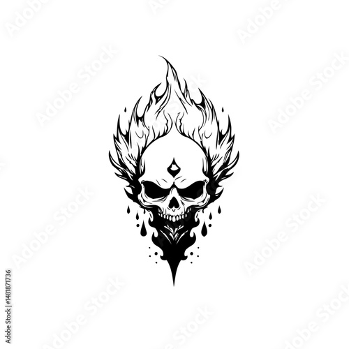 Mystical skull ablaze, symbolic representation of mortality and supernatural power