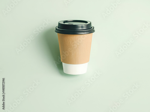 Modern Takeaway Coffee Cup Mockup: Paper Cup with Sleeve on Mint Green Background