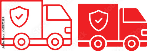 truck, red truck, shield icon, delivery truck, cargo van, delivery van, transportation icon, vehicle icon, logistics icon
