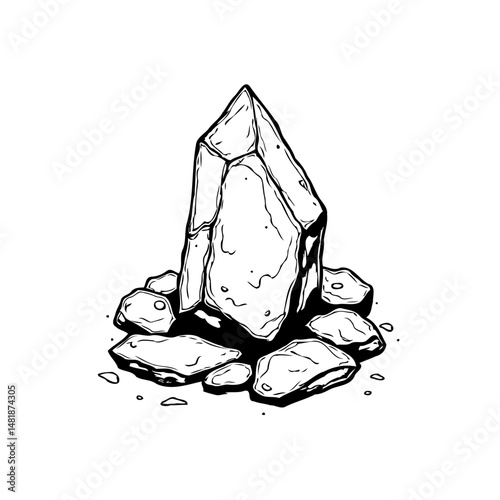 Monochrome mineral formation: an illustration of a geological structure in black and white
