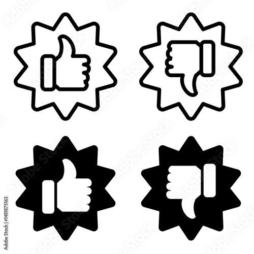 set sticker of thumbs up and down