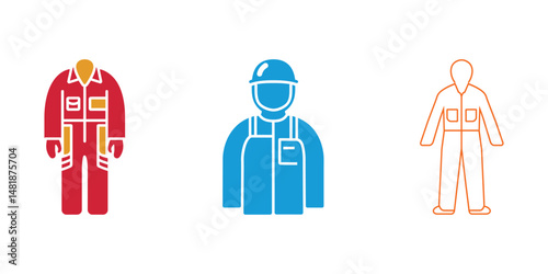 Diverse uniformed worker icons present three different workwear styles over a white background