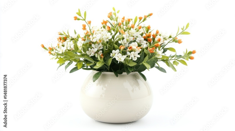 Fototapeta premium Elegant White Ceramic Vase with Delicate Spring Flowers