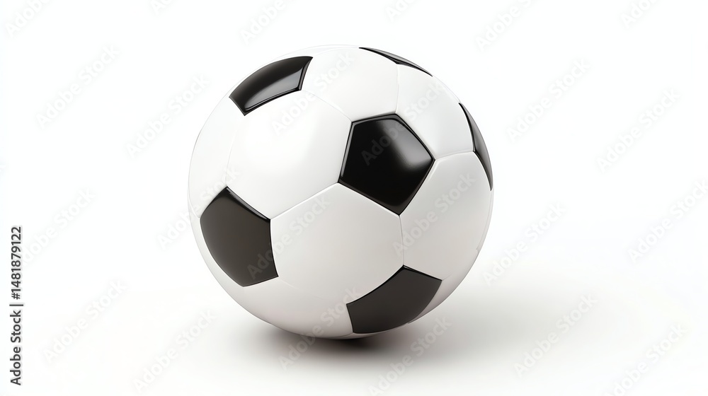 Fototapeta premium A lone soccer ball sits prominently on a stark white background.