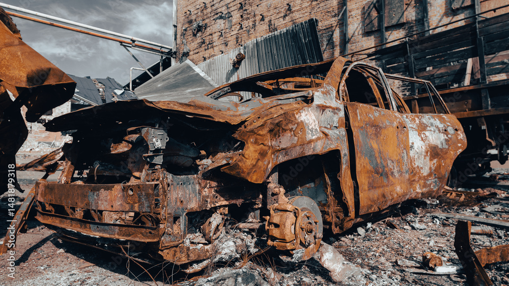 ruined street and destroyed houses the city war in Ukraine ruined street and destroyed houses the city war in Ukraine