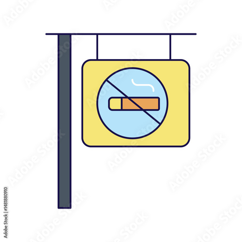 No Smoking color line icon with white background vector stock illustration