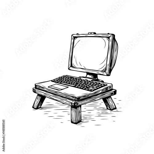 Quirky depiction of computer components forming furniture design sketch