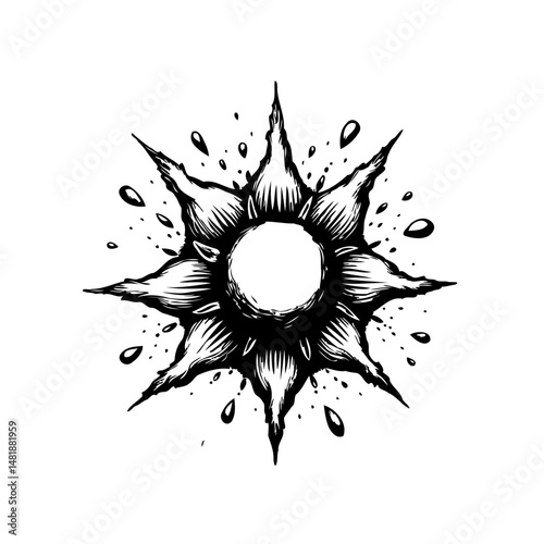 Stylized astral burst with a central void creating a dark, radial composition