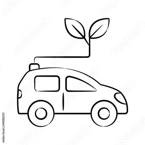 A well crafted doodle style icon of eco car