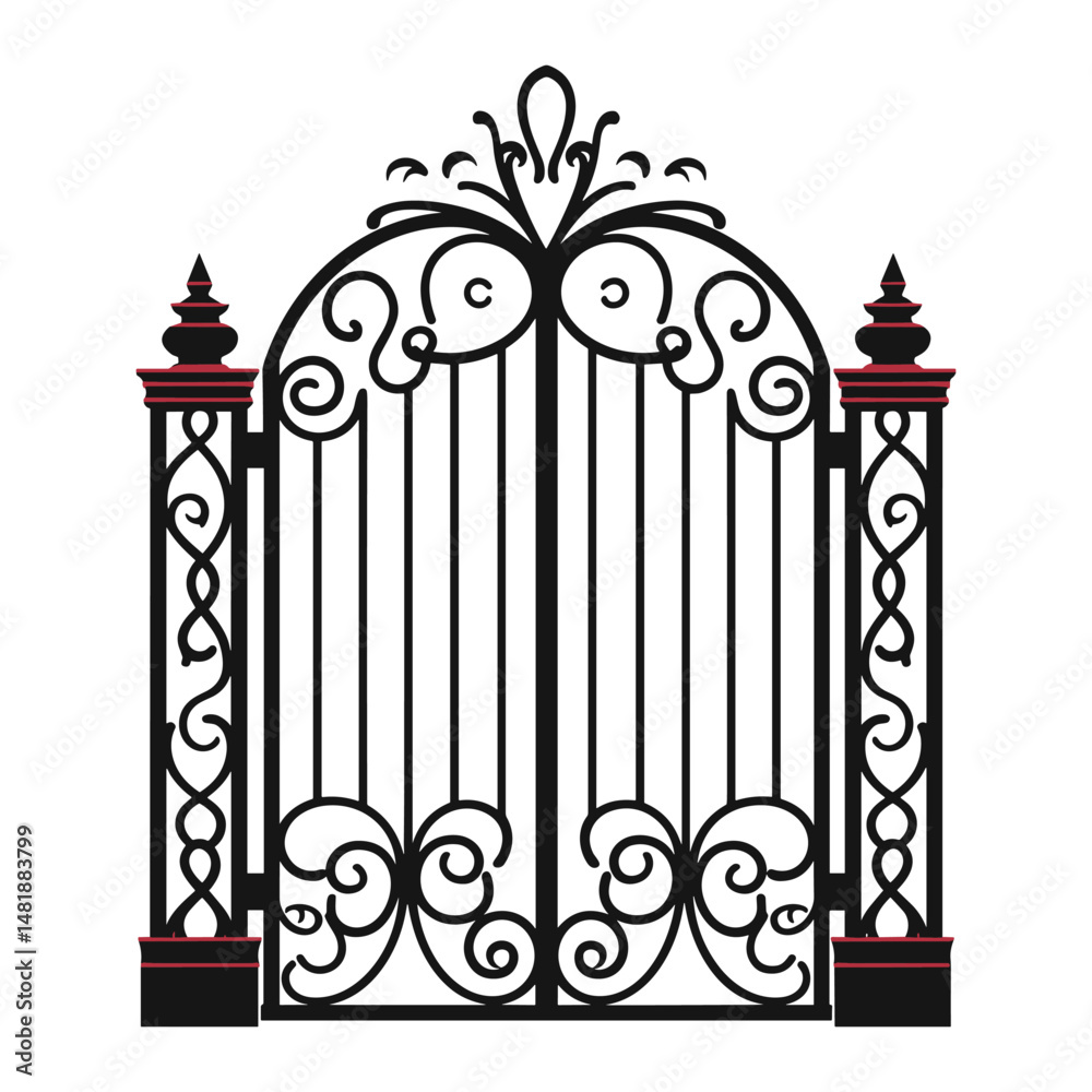 Black ornate fence elements. Isolated decorative fences. Ornamental railings for terrace or balcony. Outdoor architecture vector set of fence isolated, old architecture black silhouette illustration Black ornate fence elements. Isolated decorative fences. Ornamental railings for terrace or balcony. Outdoor architecture vector set of fence isolated, old architecture black silhouette illustration