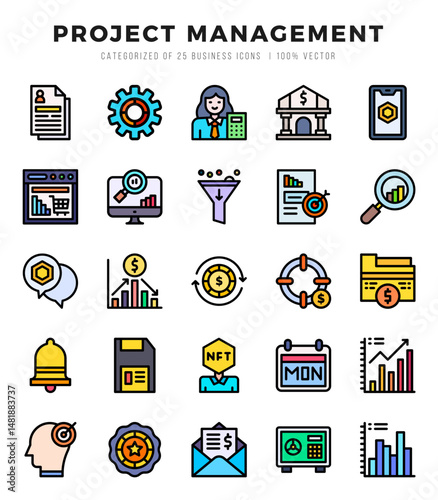 Collection of Project Management 25 Lineal Color Icons Pack.