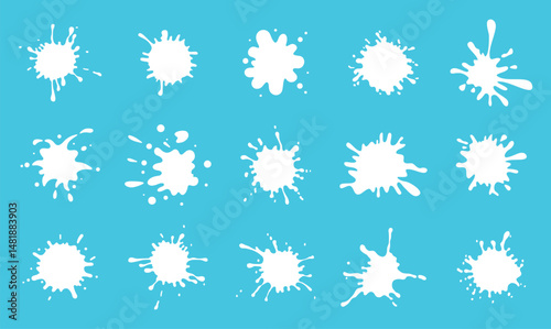 Paint Splashes on a blue background. Abstract splash shape set
