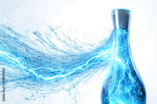 Blue glass bottle energy flow abstract