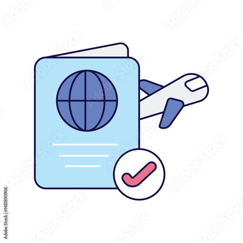 Passport  color line icon with white background vector stock illustration