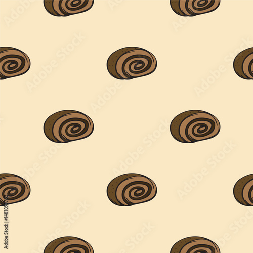 Roll with poppy seeds. Bakery. Vector seamless pattern. Endless background for wrapping paper, print, textile