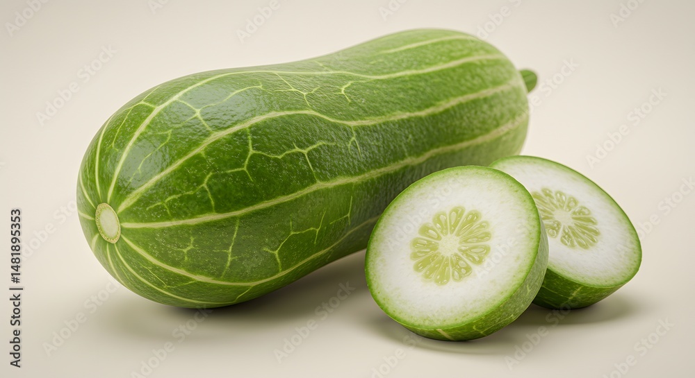 Fresh Green Vegetable Still Life with Sliced Gourd Fresh Green Vegetable Still Life with Sliced Gourd