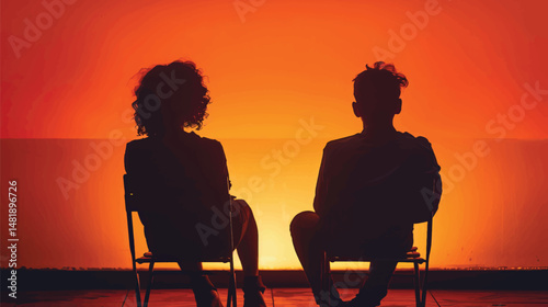 Back view of a couple silhouette sitting on Chair