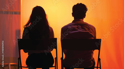 Back view of a couple silhouette sitting on Chair