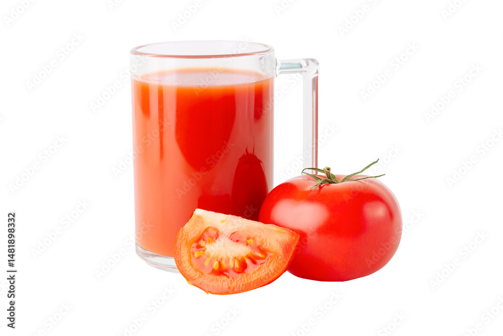 Glass of tomato juice and tomato on a white background. Horizontal photography tomato Glass of tomato juice and tomato on a white background. Horizontal photography tomato
