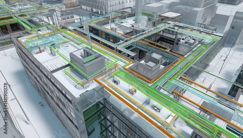 Advanced tech visualizing BIM model utilities within modern buildings for efficient architectural planning.