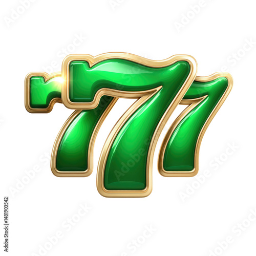 Bright green lucky seven symbols shine with a glossy finish, representing luck and fortune in games. Their bold design adds an exciting touch to gaming themes and environments