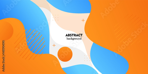 Blue and orange geometric business banner design. Creative banner design with wave shape as template. Simple design on white horizontal banner. Vector Eps10