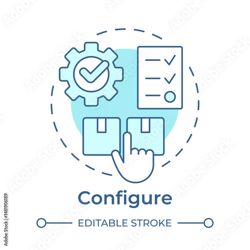 Configure soft blue concept icon. Business strategy. Product development, service. Round shape line illustration. Abstract idea. Graphic design. Easy to use in infographic, article