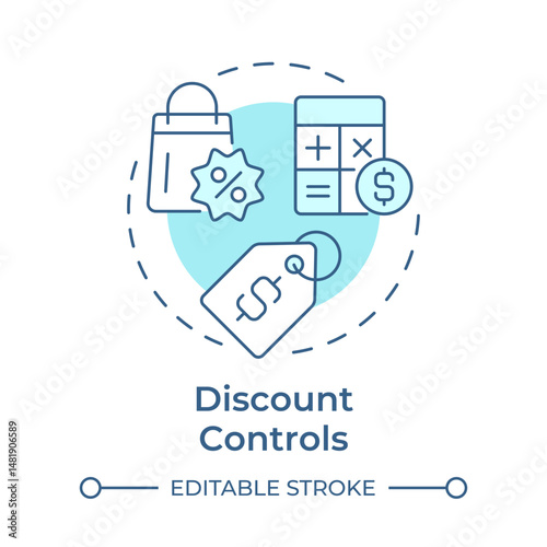 Discount controls soft blue concept icon. Price management, calculation. Profit, cost. Round shape line illustration. Abstract idea. Graphic design. Easy to use in infographic, article