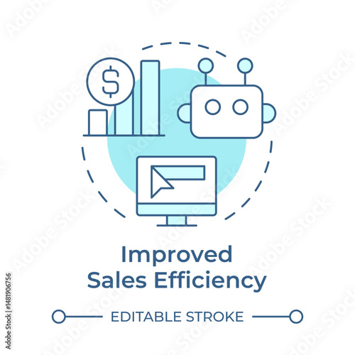 Improved sales efficiency soft blue concept icon. Statistical metrics. Monitoring, analysis. Round shape line illustration. Abstract idea. Graphic design. Easy to use in infographic, article