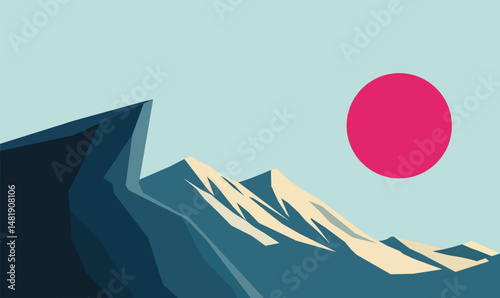Rocky Cliff Mountain Top Nature Landscape Adventure with Sun in Bright Sky
