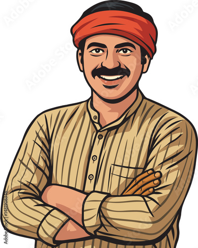 Indian farmer smiling and posing vector illustration