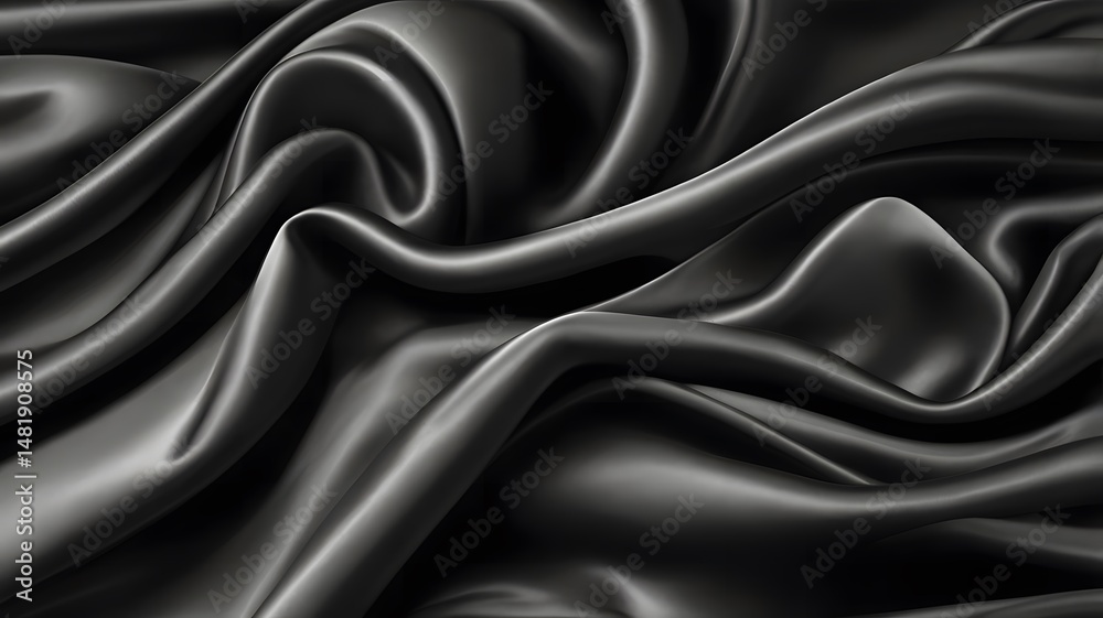 Fototapeta premium Black Silk Fabric Texture - Luxury Satin Cloth Folds Background for Fashion, Product Display, and Elegant Design