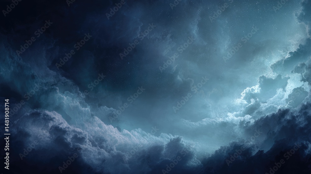 Obraz premium Celestial Cloudscape: A Dreamlike, Dark Blue Night Sky