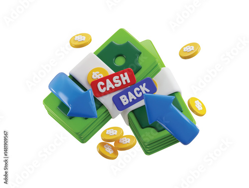 Cashback icon 3d render concept of financial payment exchange, financial cashback icon vector illustration