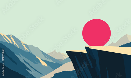 Rocky Cliff Mountain Top Nature Landscape Adventure with Sun in Bright Sky