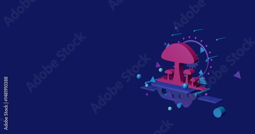 Wallpaper Mural Pink mushrooms symbol on a pedestal of abstract geometric shapes floating in the air. Abstract concept art with flying shapes on the right. 3d illustration on indigo background Torontodigital.ca