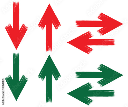 Grunge Arrow Icon Set Red and Green Brush Style